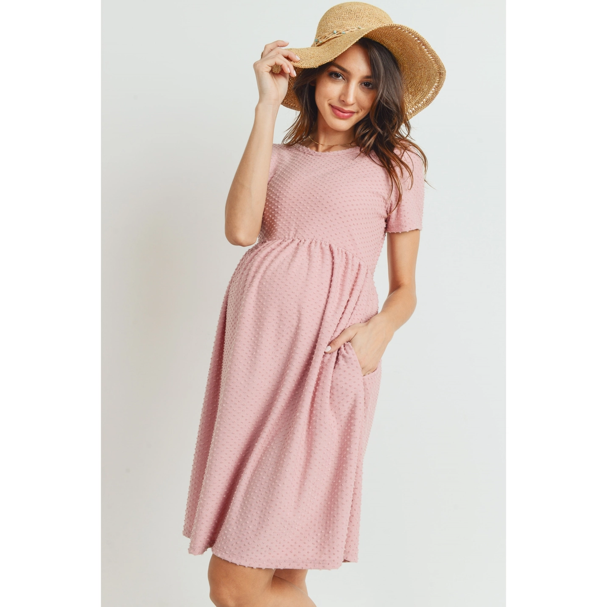 pink polka dot maternity dress Momyknows Light Pink Polka Dot Bow Ruffle Falbala Tie-Shoulder A-line Tulle Princess Dress Elegant Maternity Photoshoot Baby Shower Maxi Dress, Peach