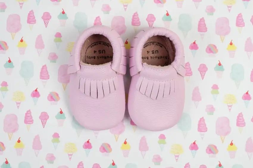Pink Bird Rock Baby Moccasins Lavender Genuine Leather Baby Moccasins